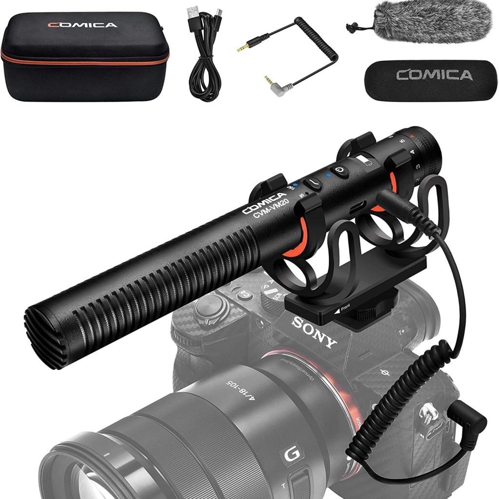 Comica CVM-VM20 Shotgun Microphone, Camera Microphone with Rycote Shock Mount, Furry Deadcat, OLED Power Display, Super-Cardioid Rechargeable Video Mic for Canon Nikon Sony DSLR Camera Smartphones