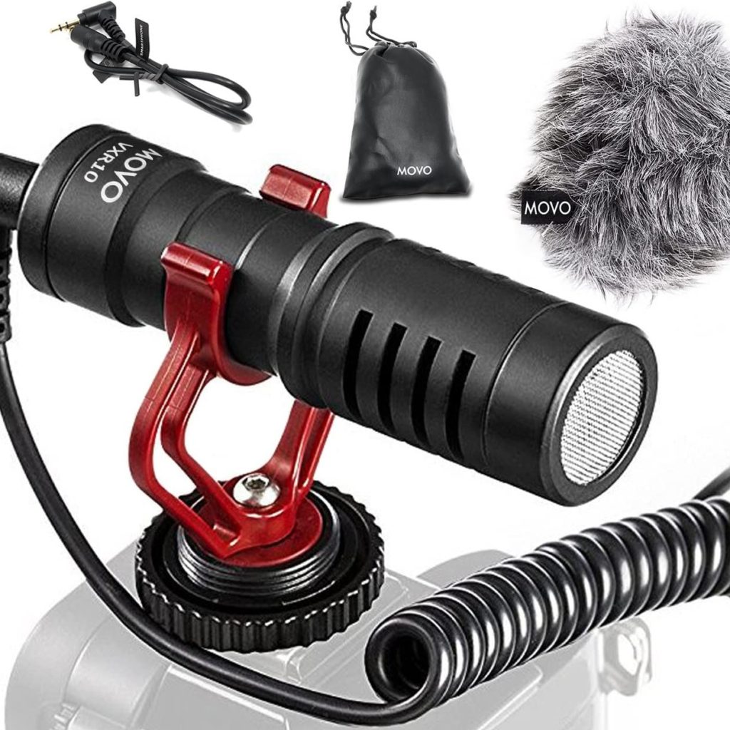  Movo VXR10 Universal Video Microphone with Shock Mount, Deadcat Windscreen, Case for iPhone, Android Smartphones, Canon EOS, Nikon DSLR Cameras and Camcorders - Perfect Camera Microphone, Shotgun Mic