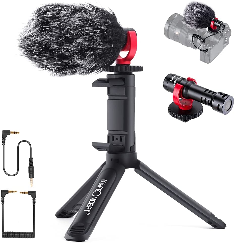 Video Microphone, Universal Camera Microphone with Shock Mount, Tripod, Deadcat Windscreen, External Shotgun Mic for iPhone Android Smartphones, Canon EOS, Nikon DSLR Cameras, Camcorders, Vlogging Mic