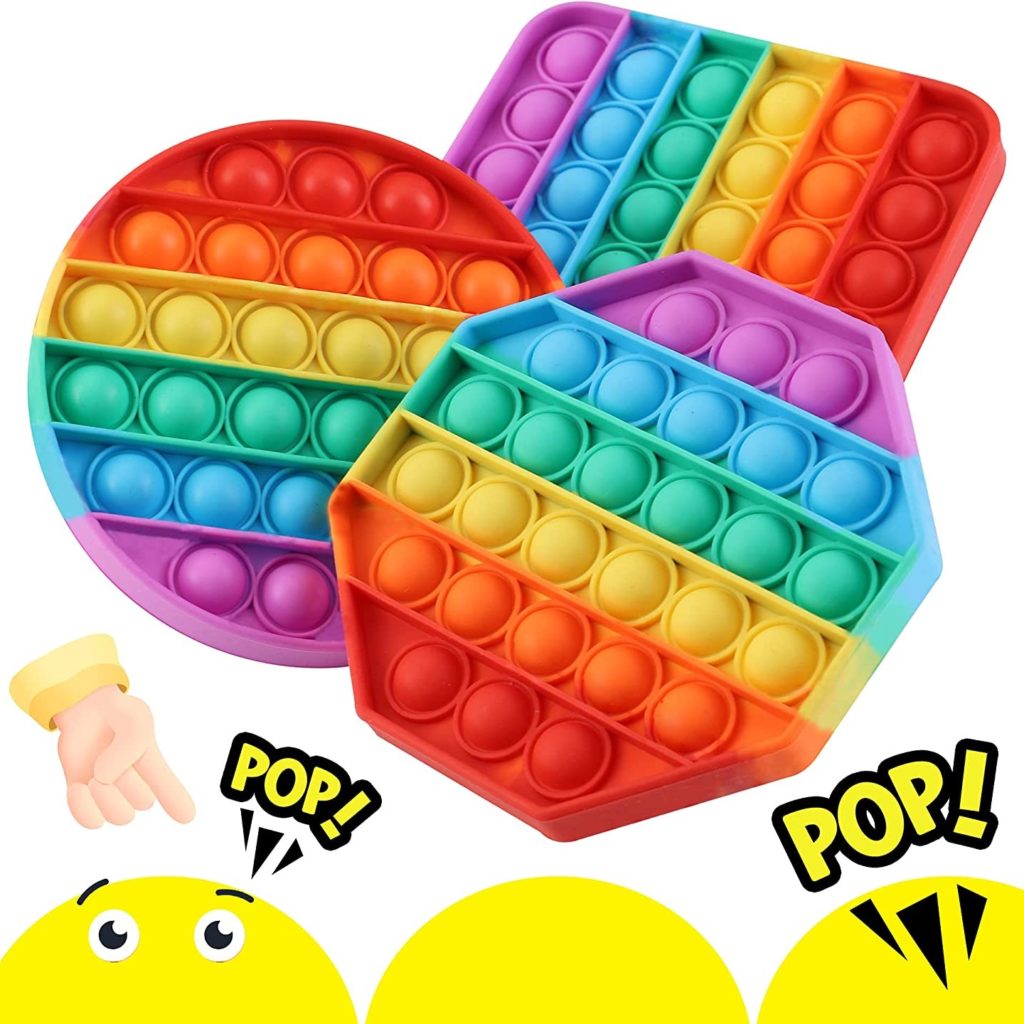 PFCA Fidget Toys 3Pack Push Pop Bubble Sensory Fidget Toy Autism Special Needs Stress Reliever Silicone Squeeze Toys for Kids Adults Anxiety(Rainbow)