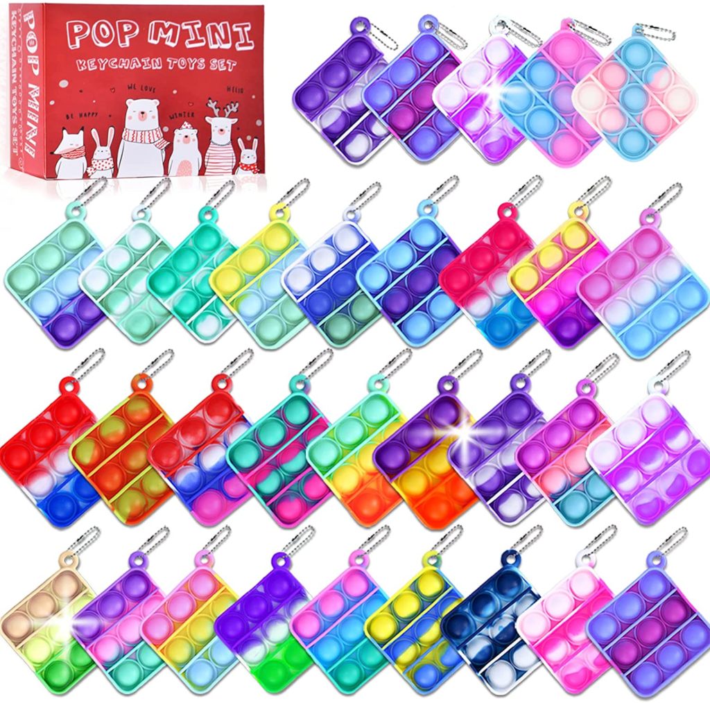32 Pcs Mini pop Keychain Fidget Toys Stress Relief Hand Toys, Mini Pop Push it Fidget Toy Keychain for Kids Adults, Mini Pop Push it Bubble Fidget Sensory Toys