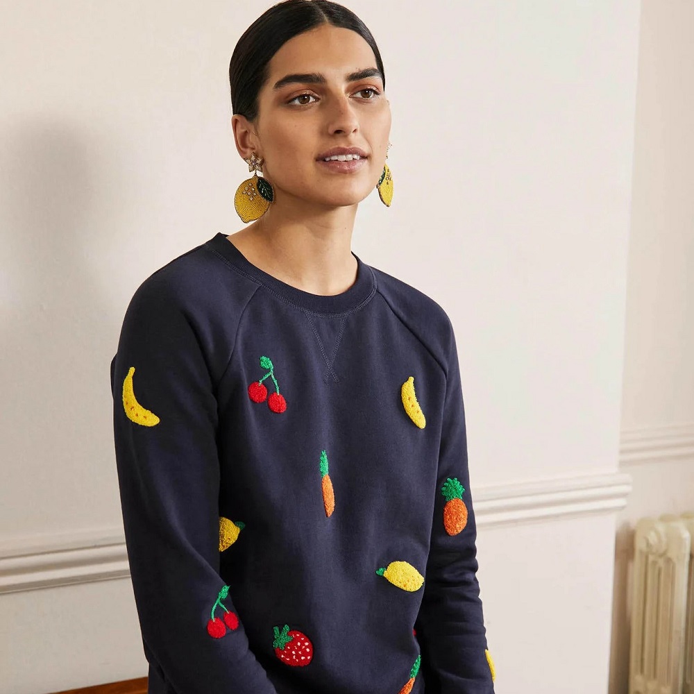 Boden Cotton Sweatshirt Navy Boucle Fruit Review