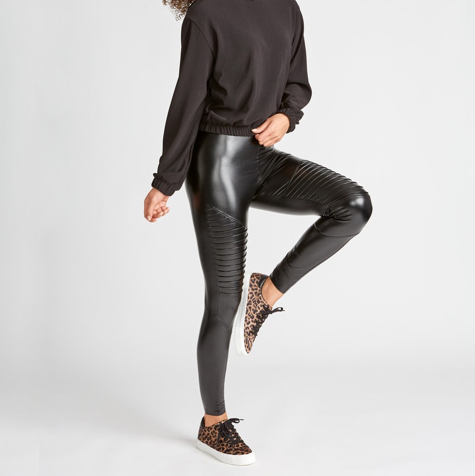 HUE Moto Leatherette High Rise Leggings Review