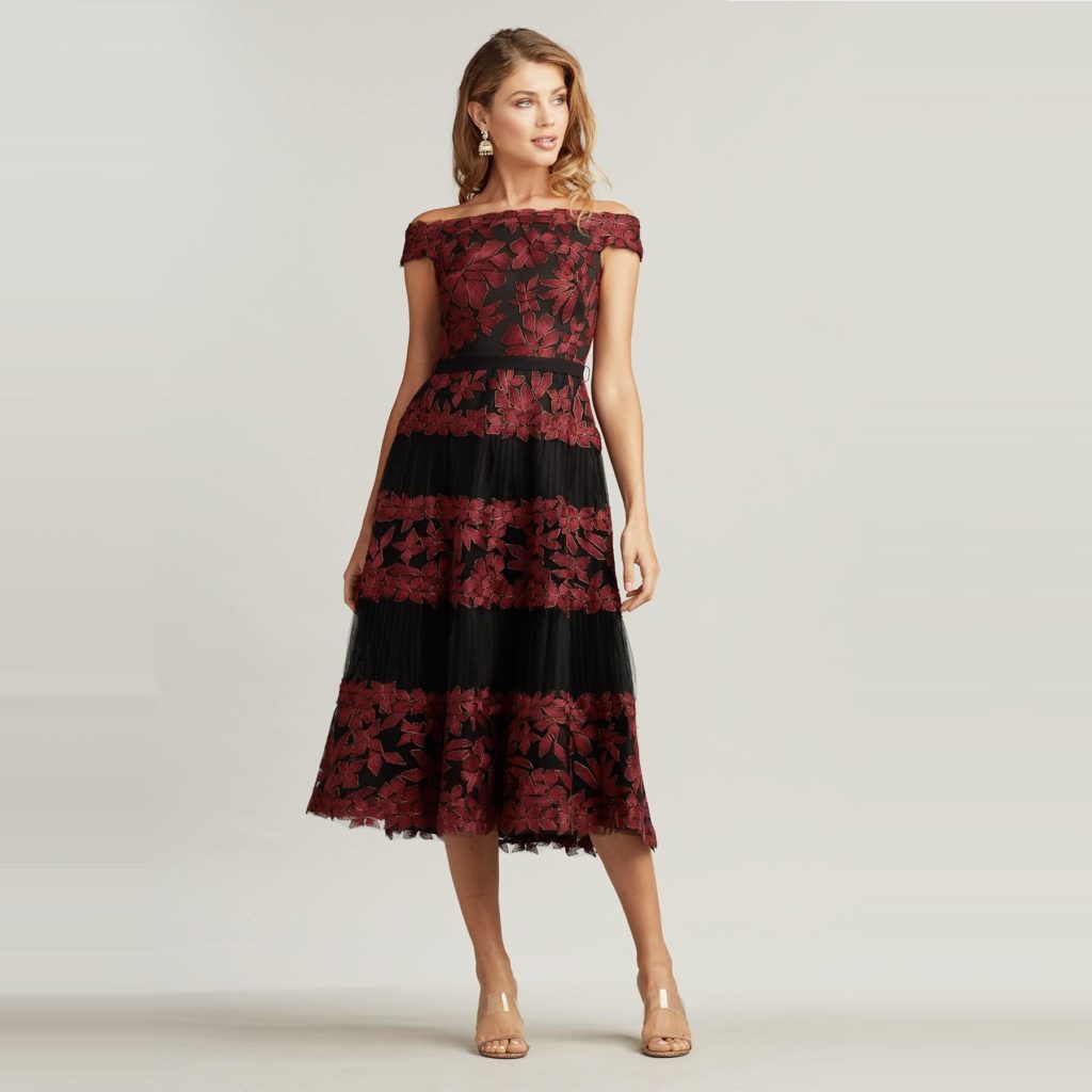 Tadashi Shoji Adriane Floral Embroidered Tea-Length Dress Review