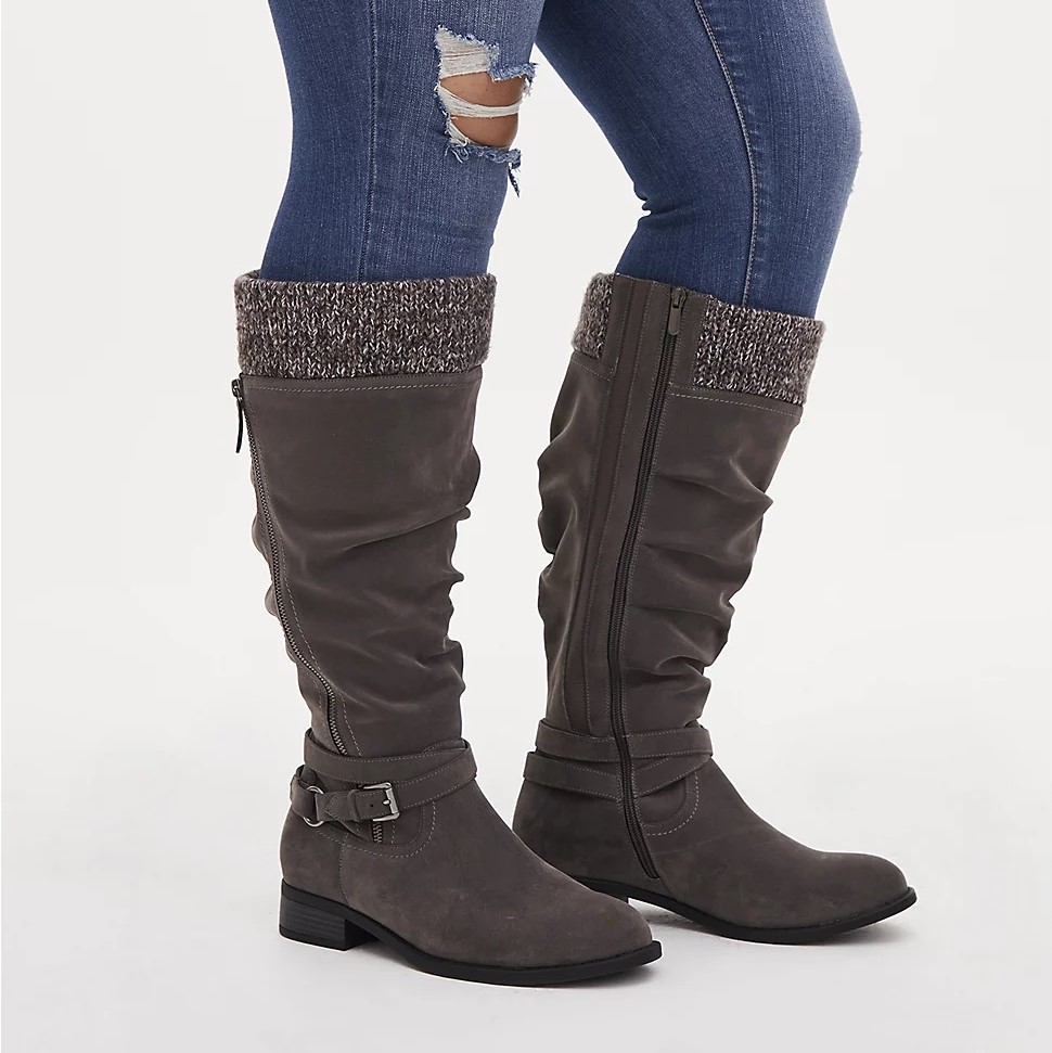 Torrid Grey Oiled Faux Suede Sweater-Trimmed Knee-High Boot Review
