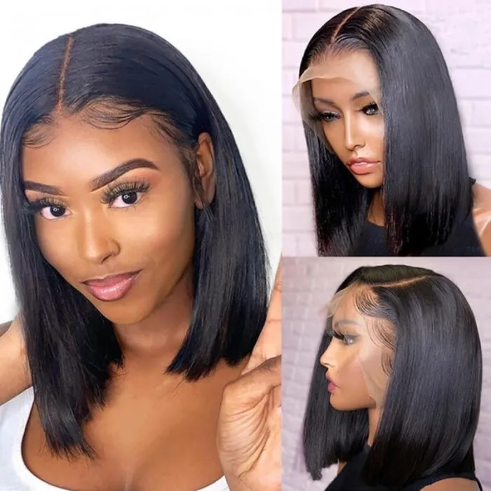 UNice Straight T Part Lace Human Hair Short Black Bob Wig Review