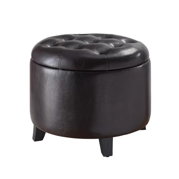 19.75'' Wide Faux Leather Tufted Round Storage Ottoman with Storage