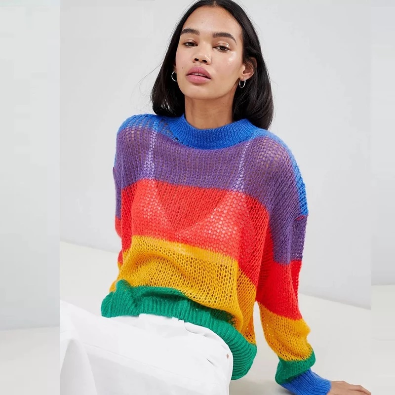 AllyLikes Rainbow Stripe Round Neck Knit Sweater Vest Review