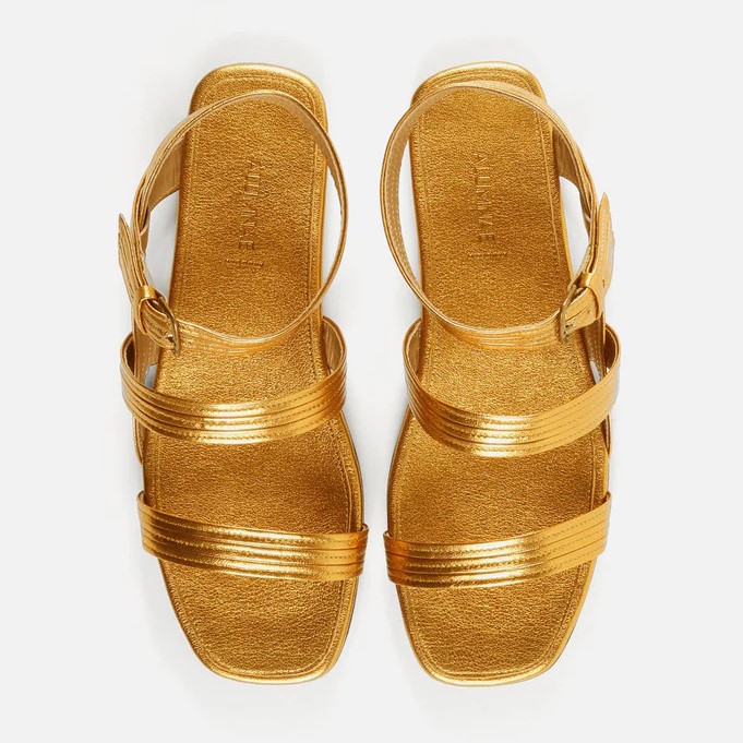 Alumnae Asymmetrical Mignon Ankle Wrap Sandal Gold Nappa Review