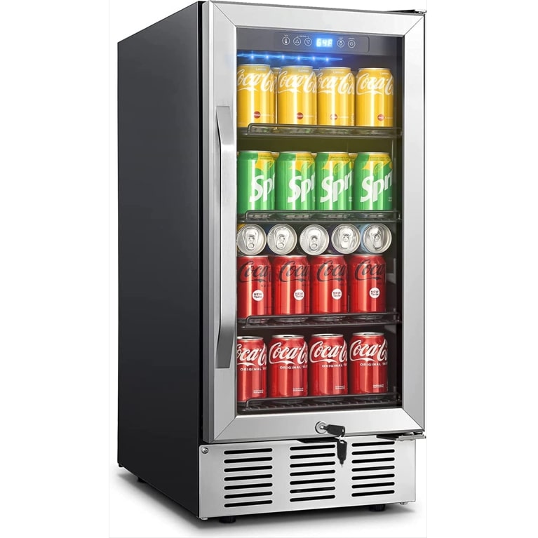  Karcassin 15 inch Beverage Refrigerator with 96 Can Capacity, Mini Fridge Under Counter, Built-in or Freestanding with Safe lock | Beer, Cocktails, Soda, Juice Cooler for Home & Office |