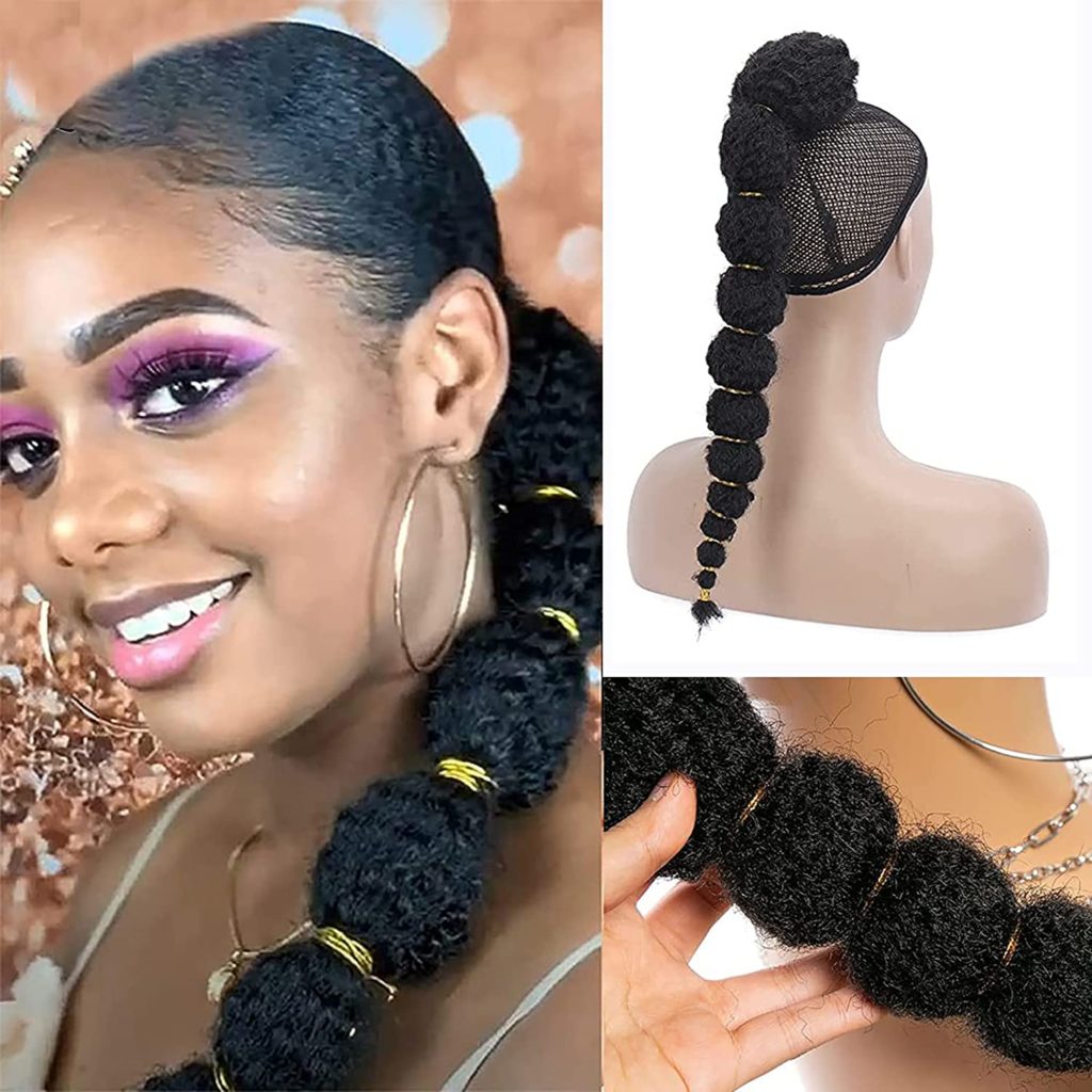 Bubble Braids Ponytail Hair Extensions for Black Women, Oseti Black Afro Puff Lantern Kinky Curly Braid Bubble Ponytails Extension Protective Style Bubble Braid Drawstring Ponytail(1B,18inch)