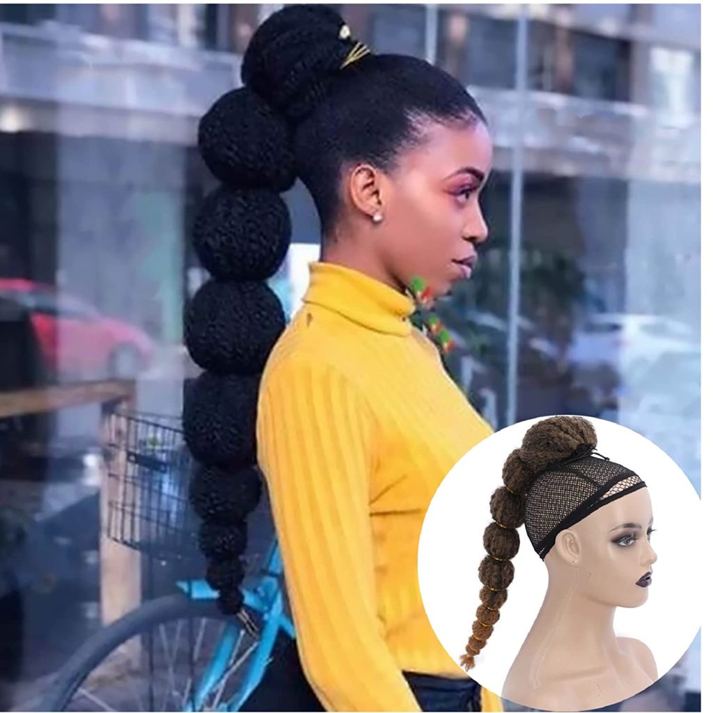 Long Textured Afro Puff Lantern Braid Bubble Ponytails Extension Protective Style Bubble Braid, CINHOO Easy Spiced Up High Genie Bubble Ponytail Kinky Curly Drawstring Ponytail For Women 18inch(1B/27)