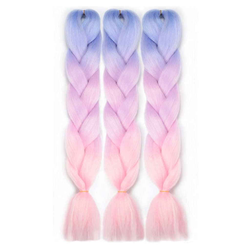 VCKOVCKO Pink Jumbo Braid Crochet Braids Hair Extension Three Tone Ombre Color Rainbow Jumbo Braiding For Twist Braiding,Jumbo Box Braiding Hair 24",3 Bundles/Lot,Blue-Light purple-Pink