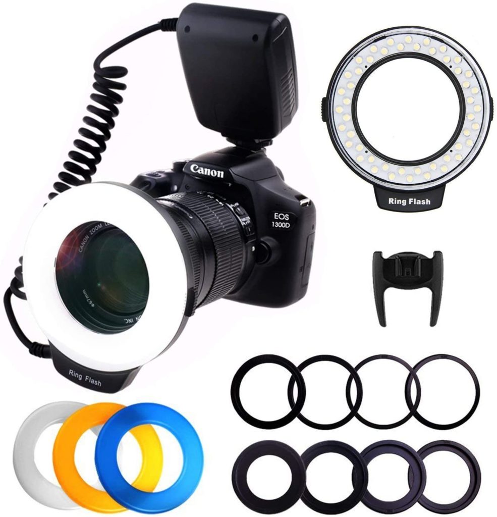 PLOTURE Flash Light with LCD Display Adapter Rings and Flash Diff-Users Works with Canon Nikon and Other DSLR Cameras