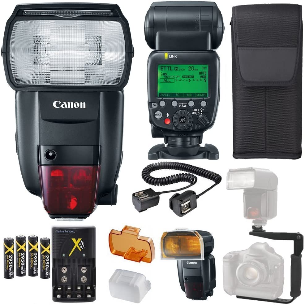 Canon Speedlite 600EX II-RT Flash + Canon Speedlite Case + 4 High Capacity AA Rechargeable Batteries and Charger + Flash L Bracket + TTL Cord