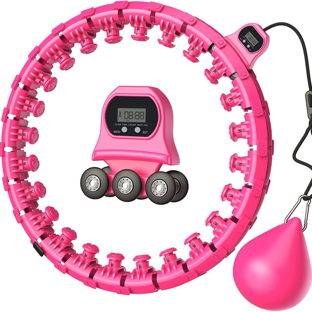 Auto-Spinning Ball for Adults/Kids with 360 Degree Massage 2 in 1 Fitness Weight Loss Pink Smart Fitness Hoop 24 Detachable Knots Adjustable Weight Brebon Weighted Exercise Hoops 