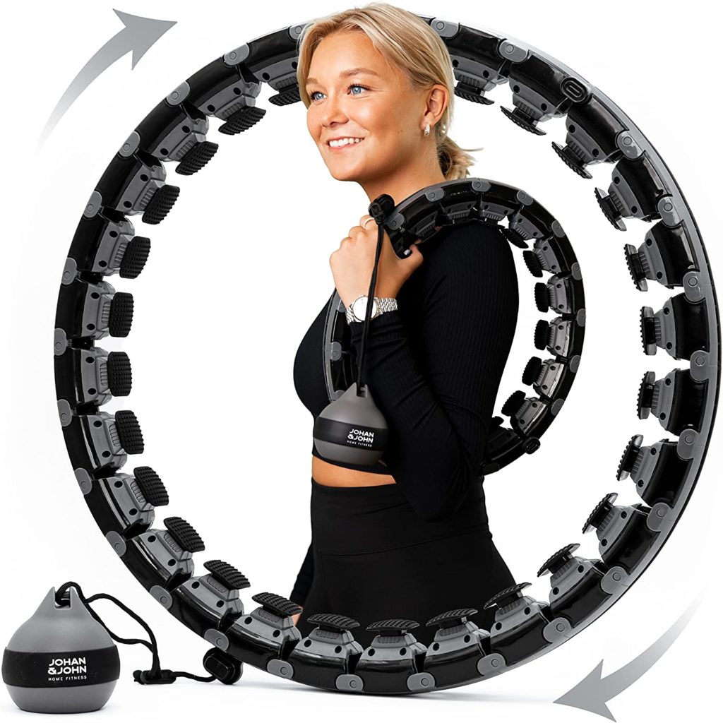 Johan & John Smart Weighted Hula Hoop, Infinity Hoop for Adults Weight Loss, Kids, Plus Size - Fitness & Exercise Ring with 28 Detachable Knots - Scandinavian Design, Carrying Bag Included, Black