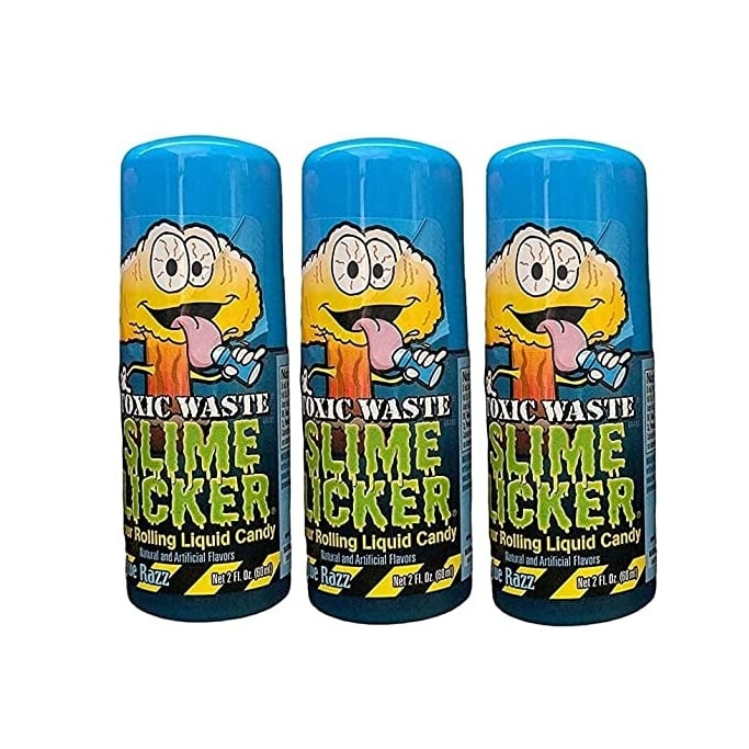 Slime Licker - 3-Pack of Blue Razz Sour Rolling Liquid Candy - 2 Ounces Each Bottle - Original Toxic Waste - TikTok Challenge Trend