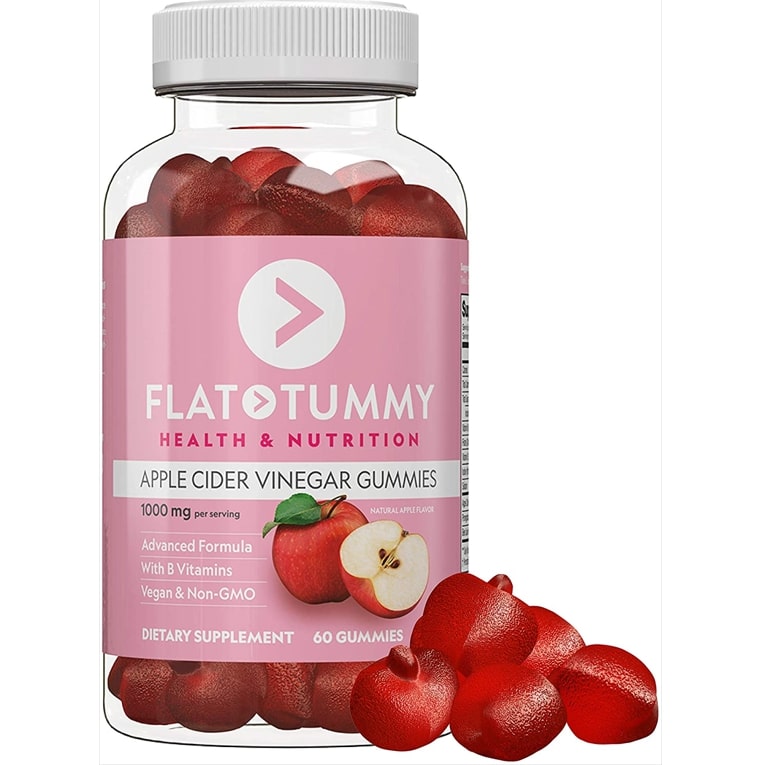 Flat Tummy Apple Cider Vinegar Gummies, 60 Count – Detox & Support Gut Health – Apple Cider Vinegar Gummies with the Mother - Vegan, Non-GMO – Made with Apples, Beetroot, Vitamin B9, Superfoods