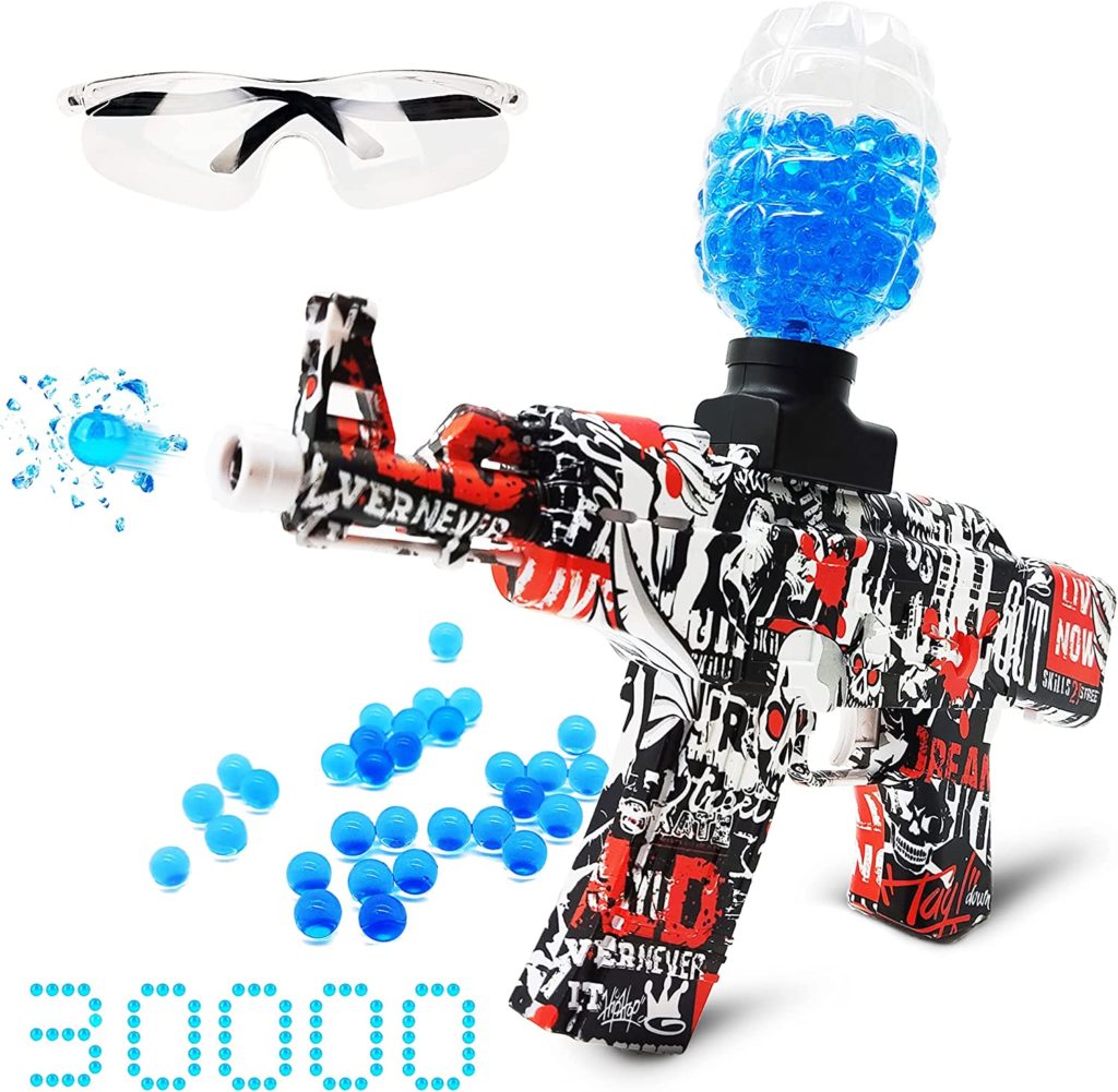 8 Best Splat Gun 2 Splatter Ball Gun, Gel Blaster with Goggles and 30000 Water Beads, AKM-47 Splat Gun for Outdoor Shooting Games,Gel Gun Blaster Battery Powered and Rechargeable (Red)