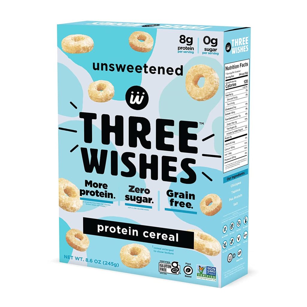 Protein and Gluten-Free Breakfast Cereal by Three Wishes - Unsweetened, 1 Pack - Keto Friendly, High Protein and Low Sugar Snack - Vegan, Kosher, Grain-Free and Dairy-Free - Non-GMO