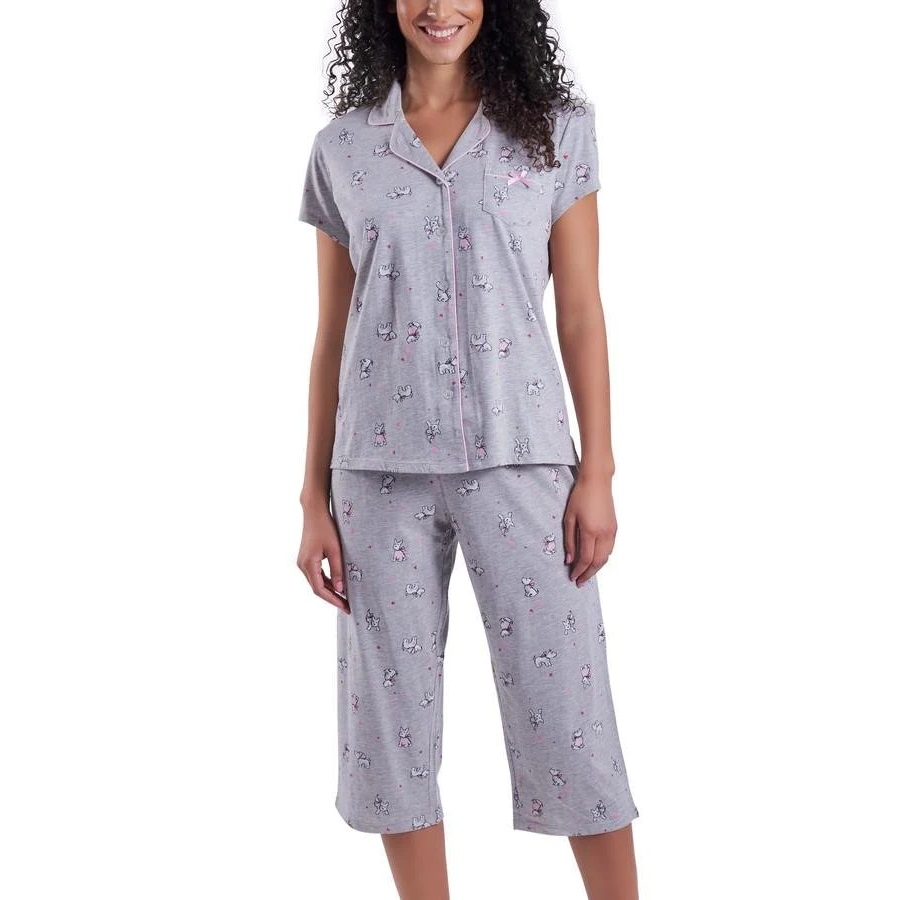 Laura Ashley Grey Love Scottie Notch Collar Capri Set Review