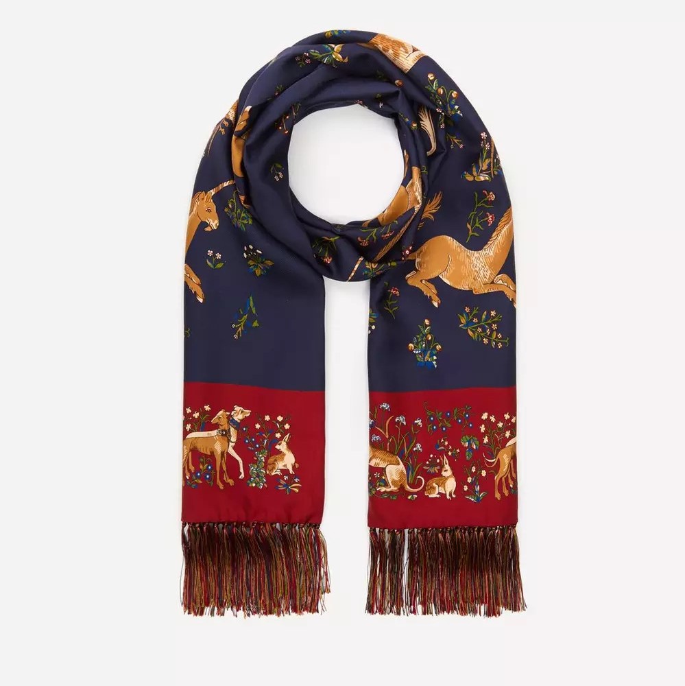 Liberty London Drakes Unicorn Print Tubular Silk Tasselled Scarf Review