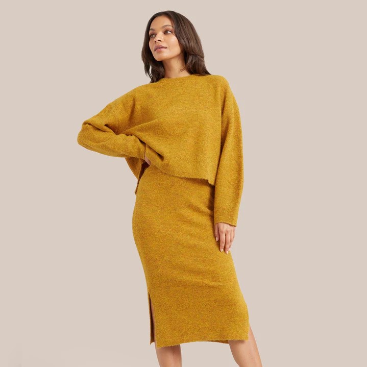 Modern Citizen Samira Side-Slit Boucle Midi Skirt Review