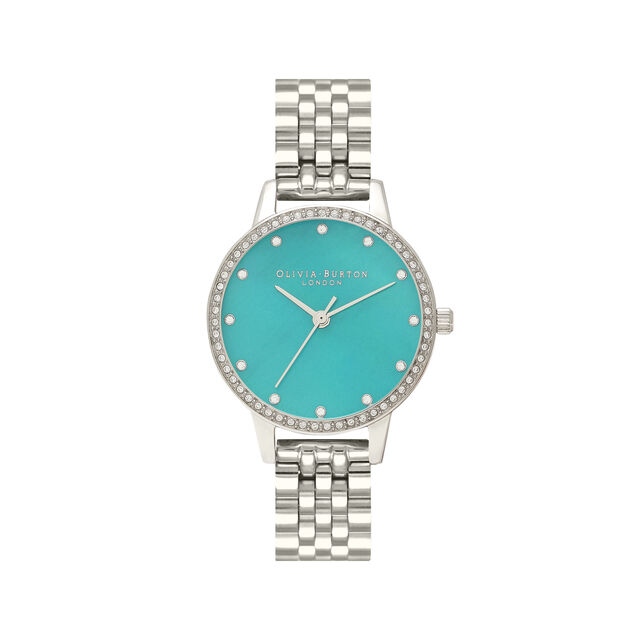 Olivia Burton Watches Midi Green Mother Of Pearl Sparkle Bezel Silver Bracelet Watch Review
