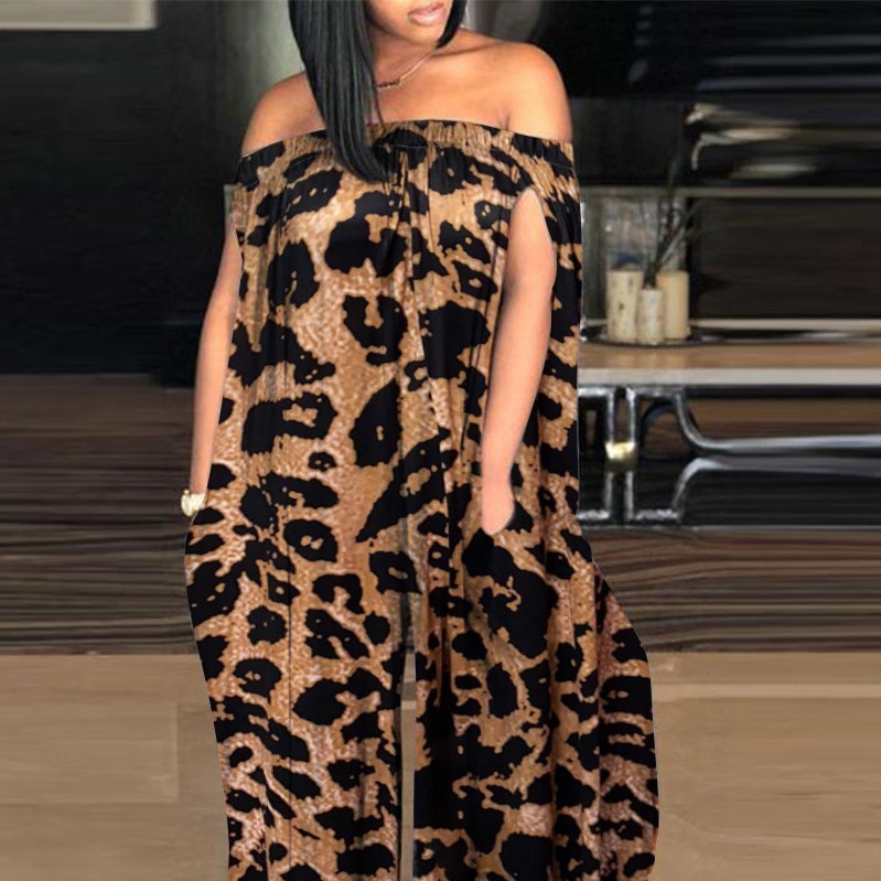 Belle Wholesale Plus Size Cheetah Print Zipper Off Shoulder Wide Leg Jumpsuit Review 