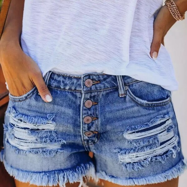 Bellelily Pocket Button Ripped Denim Shorts Review
