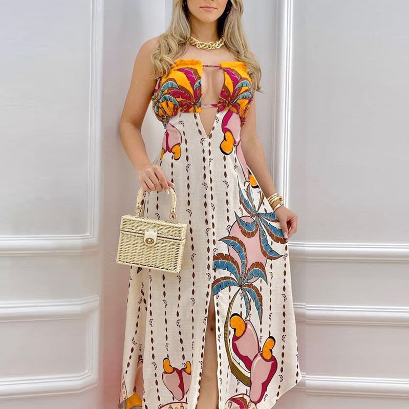 Bellewholesale Tropical Print Tied Detail Bandeau Maxi Dress Review