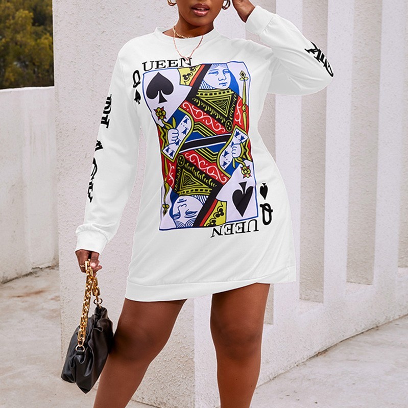 Bellewholesale Poker Letter Print Long Sleeve Casual Dress Review
