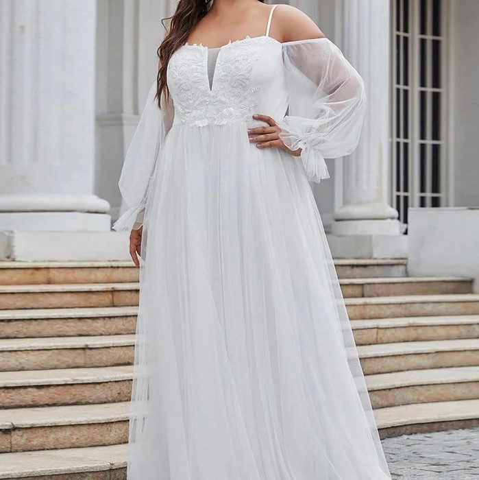 Ever Pretty Plus Size Boho Chic Cold Shoulder Lantern Sleeve Wedding Dress Review