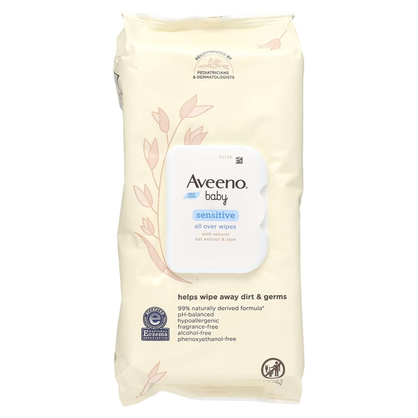 Aveeno, Baby, Sensitive All Over Wipes, Fragrance Free, 64 Wipes