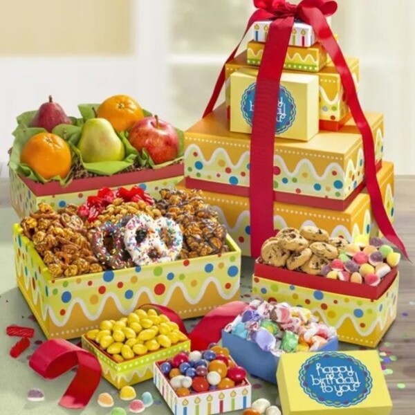 1800 Baskets Happy Birthday Fresh Fruit & Sweets Tower Review 