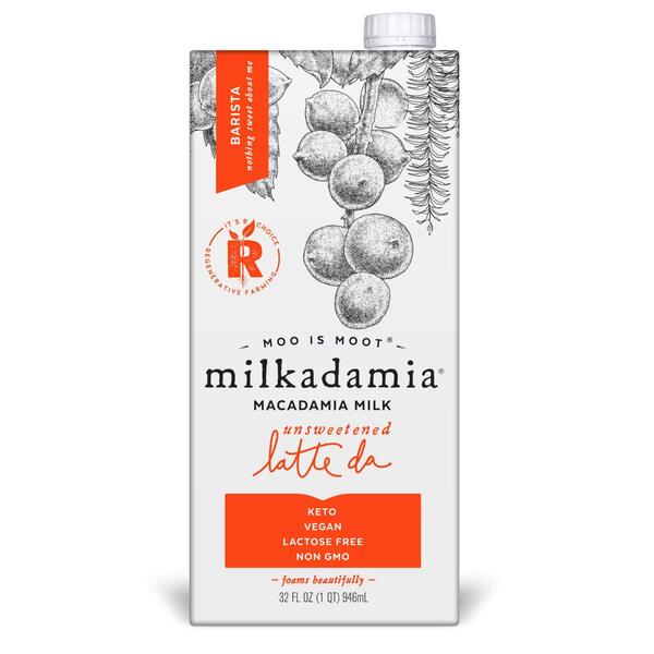 Milkadamia Macadamia Milk, Unsweetened Latte Da Barista Blend, 32 Fl Oz (Pack of 6)