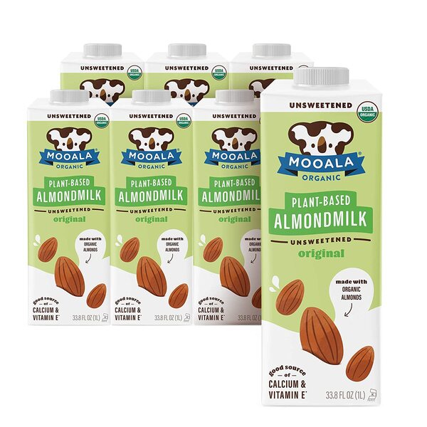 Mooala – Organic Almondmilk, Unsweetened, 1L (Pack of 6) – Shelf-Stable, Non-Dairy, Gluten-Free, Vegan & Plant-Based Beverage with No Added Sugar