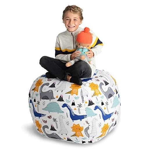 Creative QT Stuffed Animal Storage Bean Bag Chair - Stuff 'n Sit Organization for Kids Toy Storage - Large Size (33", Dinosaur)