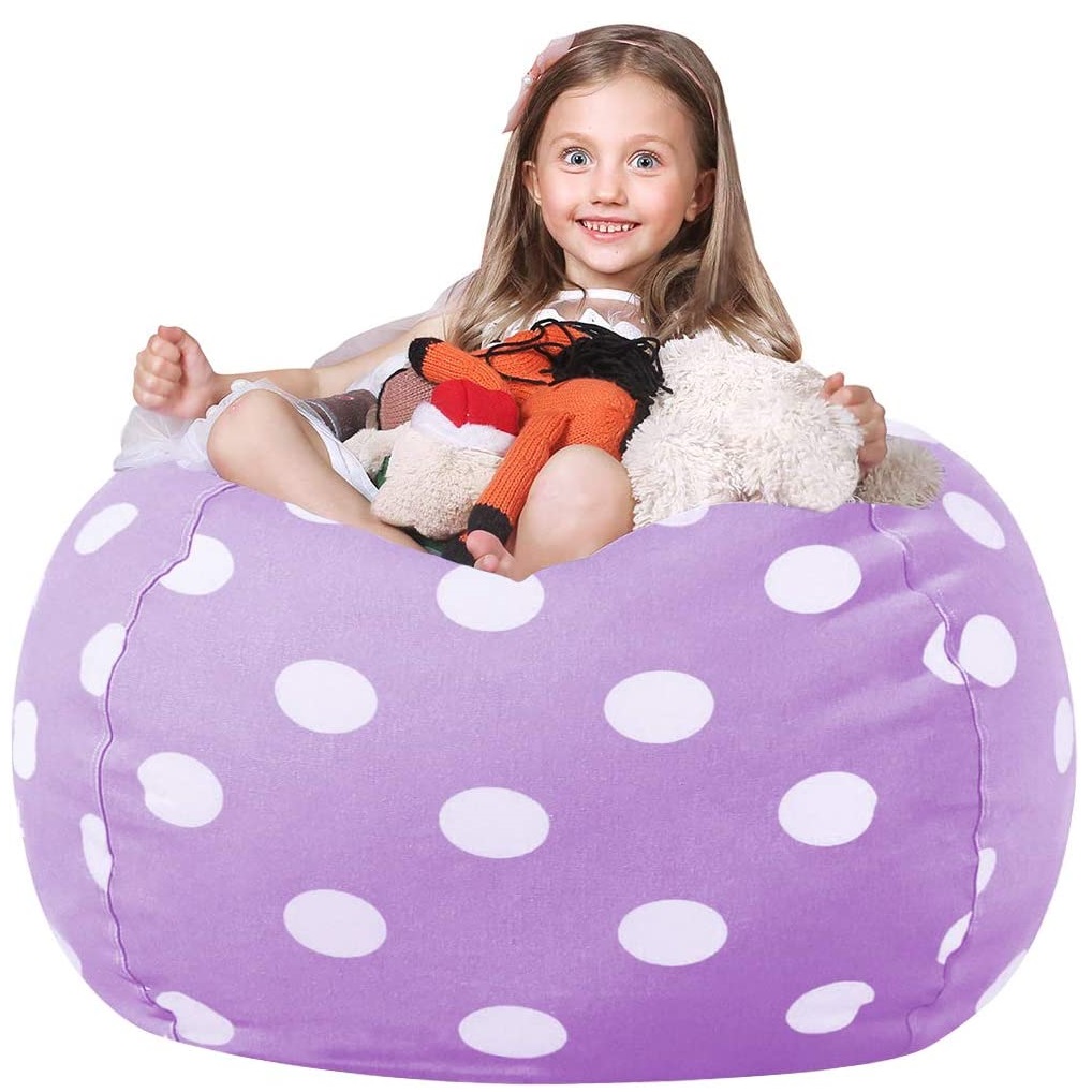 Wekapo Stuffed Animal Storage Bean Bag Chair Cover for Kids | Stuffable Zipper Beanbag for Organizing Children Plush Toys | 38" Extra Large Premium Cotton Canvas