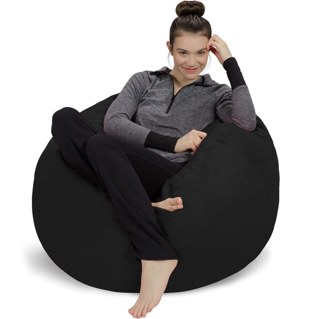 Sofa Sack - Plush, Ultra Soft Bean Bag Chair - Memory Foam Bean Bag Chair with Microsuede Cover - Stuffed Foam Filled Furniture and Accessories for Dorm Room - Black 3'
