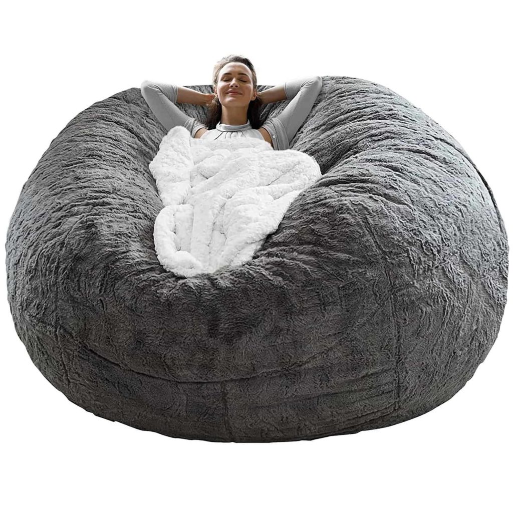 RAINBEAN Bean Bag Chair Cover(it was only a Cover, not a Full Bean Bag) Chair Cushion, Big Round Soft Fluffy PV Velvet Sofa Bed Cover, Living Room Furniture, Lazy Sofa Bed Cover,5ft Dark Grey