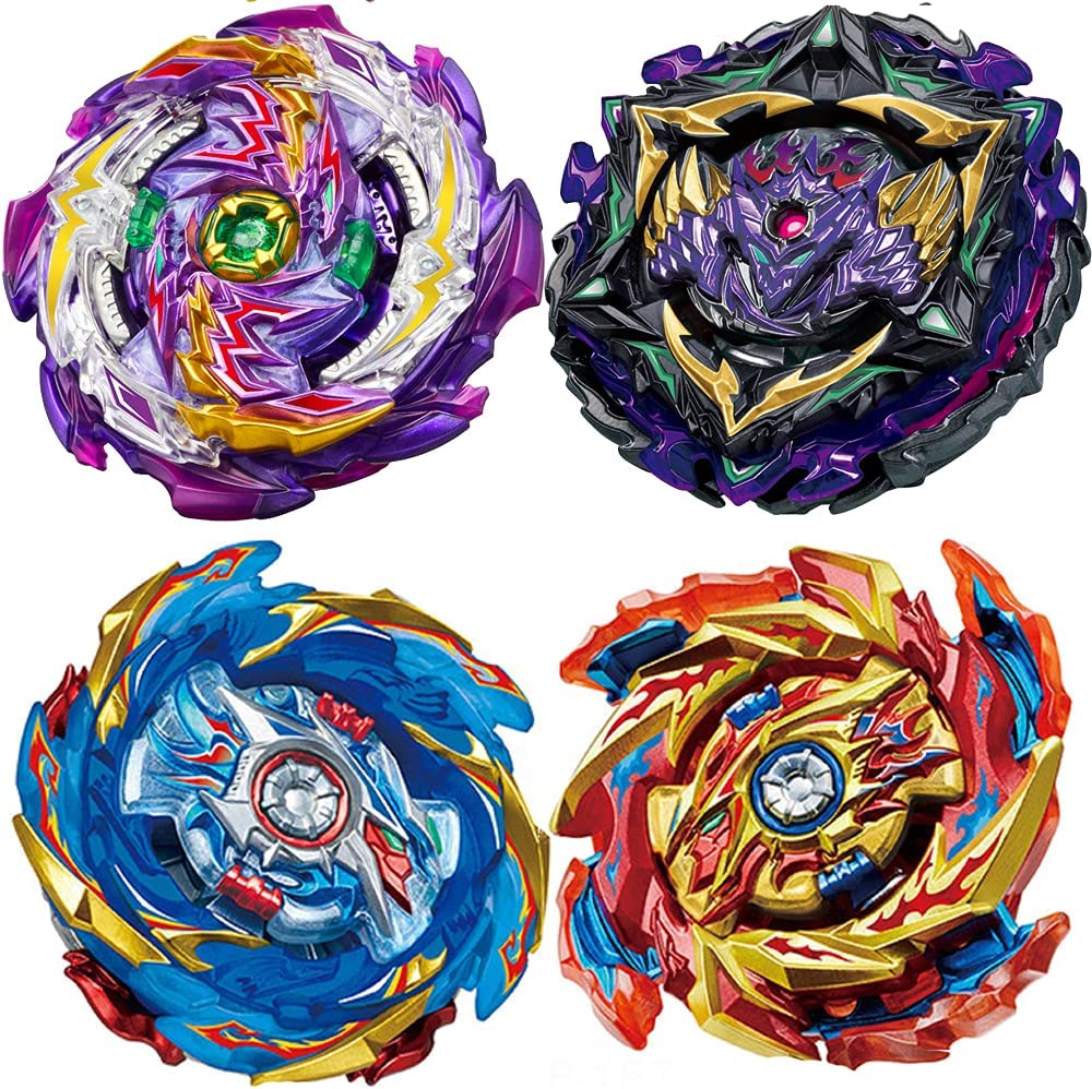 HUXICUI 4 Pieces Bey Battle Gyro Burst Metal Fusion Attack Set,Birthday Party Best Toys Gifts for Boys Kids Children Age 8+ High Performance Battling Top Burst Battle Toys Set