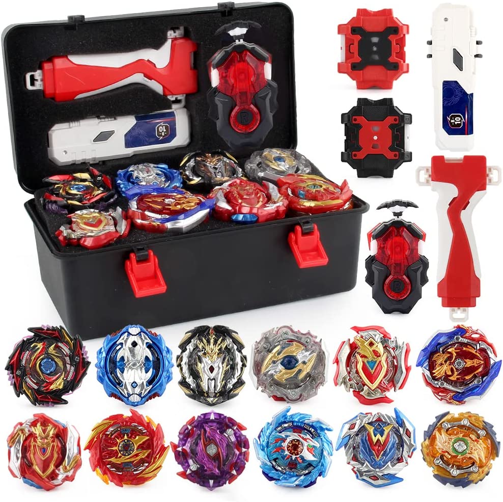 JIMI Bey Battling Top Burst Gyro Toy Set 12 Spinning Tops 3 Launchers Combat Battling Game with Portable Storage Box Gift for Kids Children Boys Ages 6+