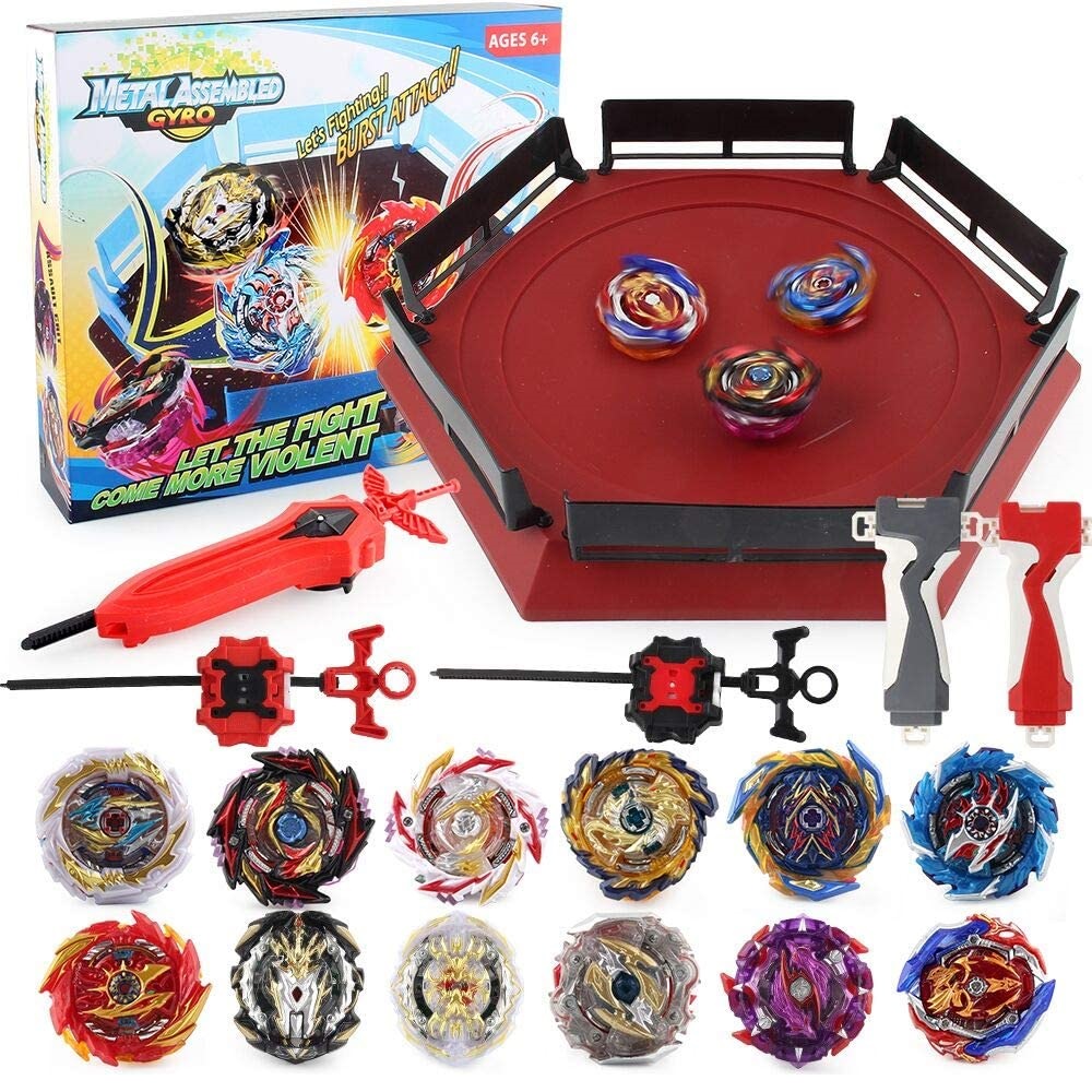 PWTAO Bey Battling Top Burst Launcher Grip Toy Blade Set Game with 1 Battling Top Stadium 12 Spinning Top Burst Gyros 3 Launchers Best Great Birthday for Boys Children Kids