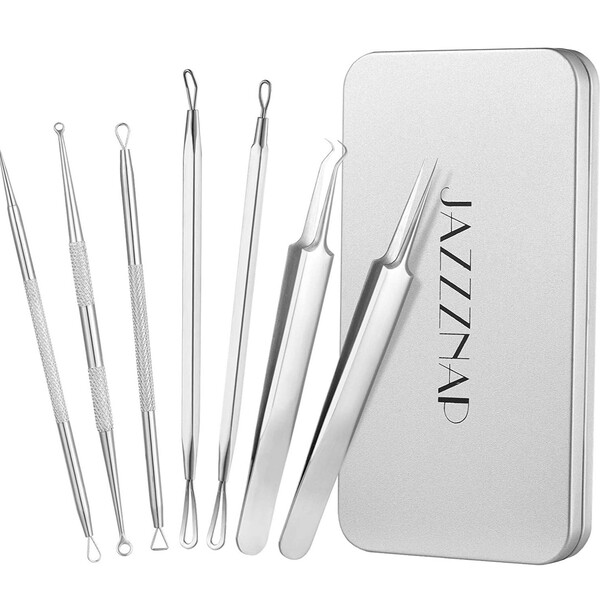 JAZZZNAP Blackhead Remover, Pimple Acne Blemish Removal Tools Set Zit Extractor with Storage Tin Case
