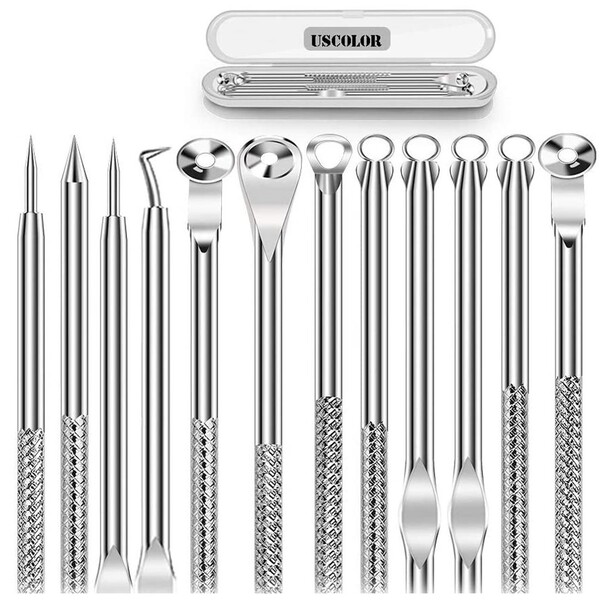  6PCS Dual Heads Blackhead Remover, Pimple Comedone Extractor, Acne Whitehead Blemish Removal Kit, Premium Stainless Steel, Risk Free for Face Skin, with Portable Box