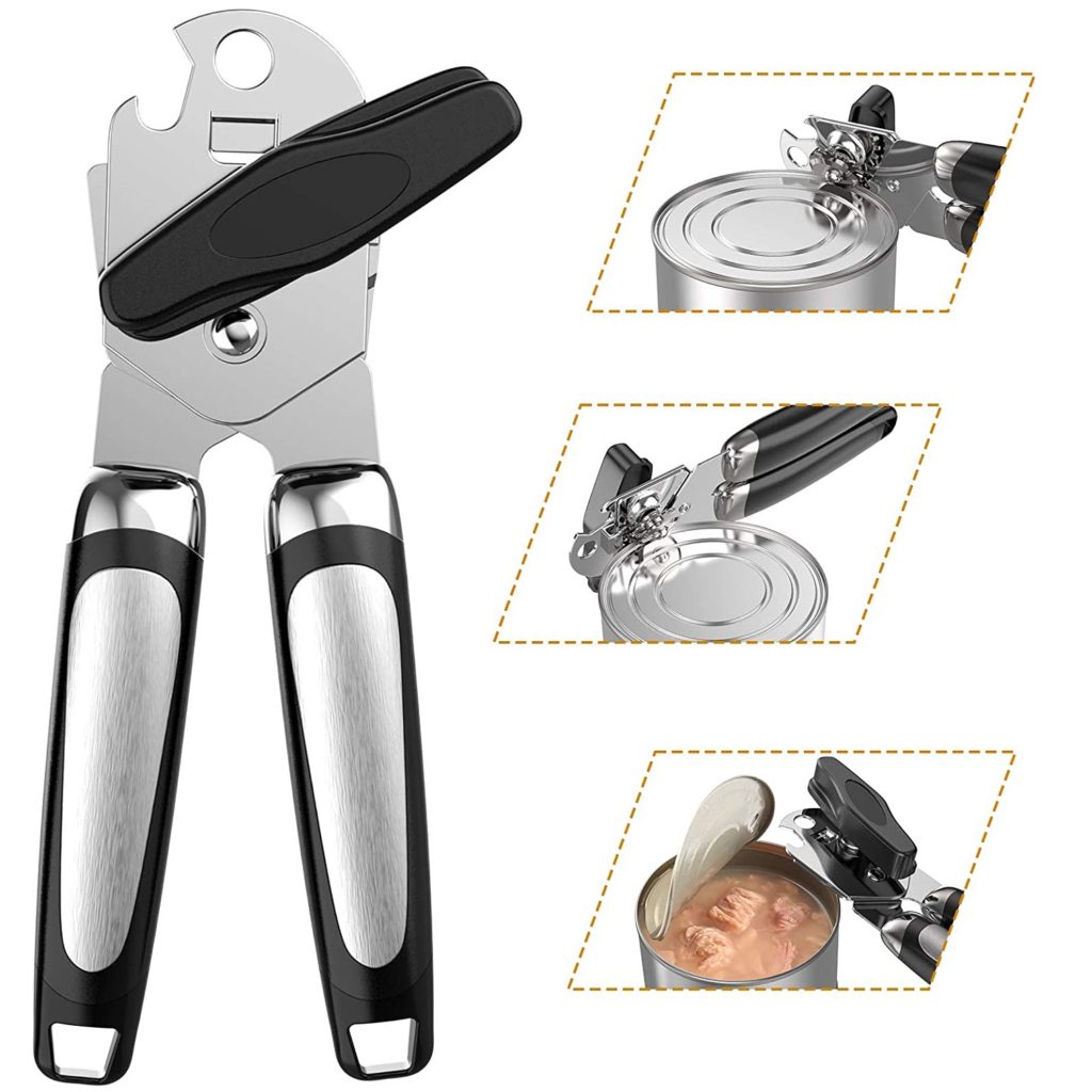 Can Opener Manual,Food-Safe Stainless Steel Can Openers Fit for Veriety Cans,Built in Bottle Opener with Easy Turn Big Knob and Ergonomic Anti Slip Handles,Ideal for Seniors and Arthritis 