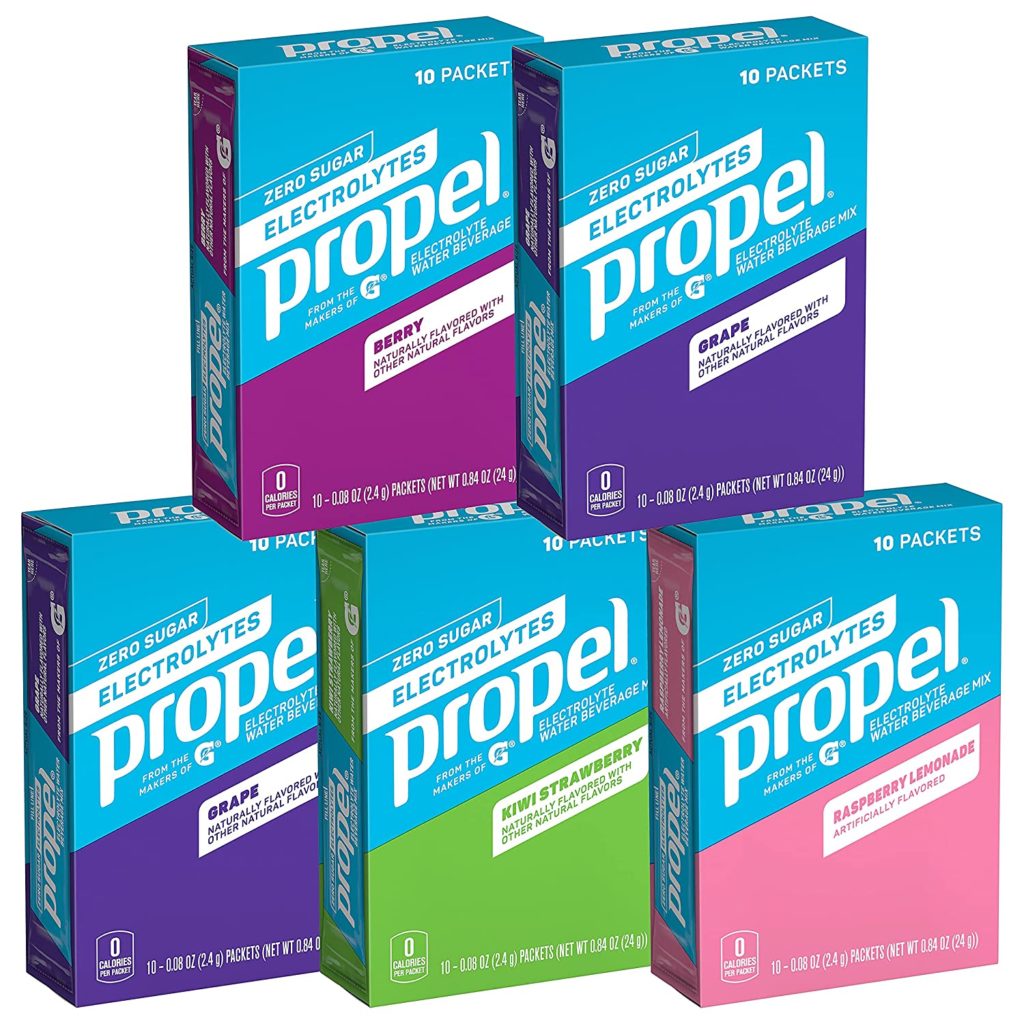Propel Powder Packets 4 Flavor Variety Pack With Electrolytes, Vitamins and No Sugar 10 Count (Pack of 5) (Packaging May Vary)