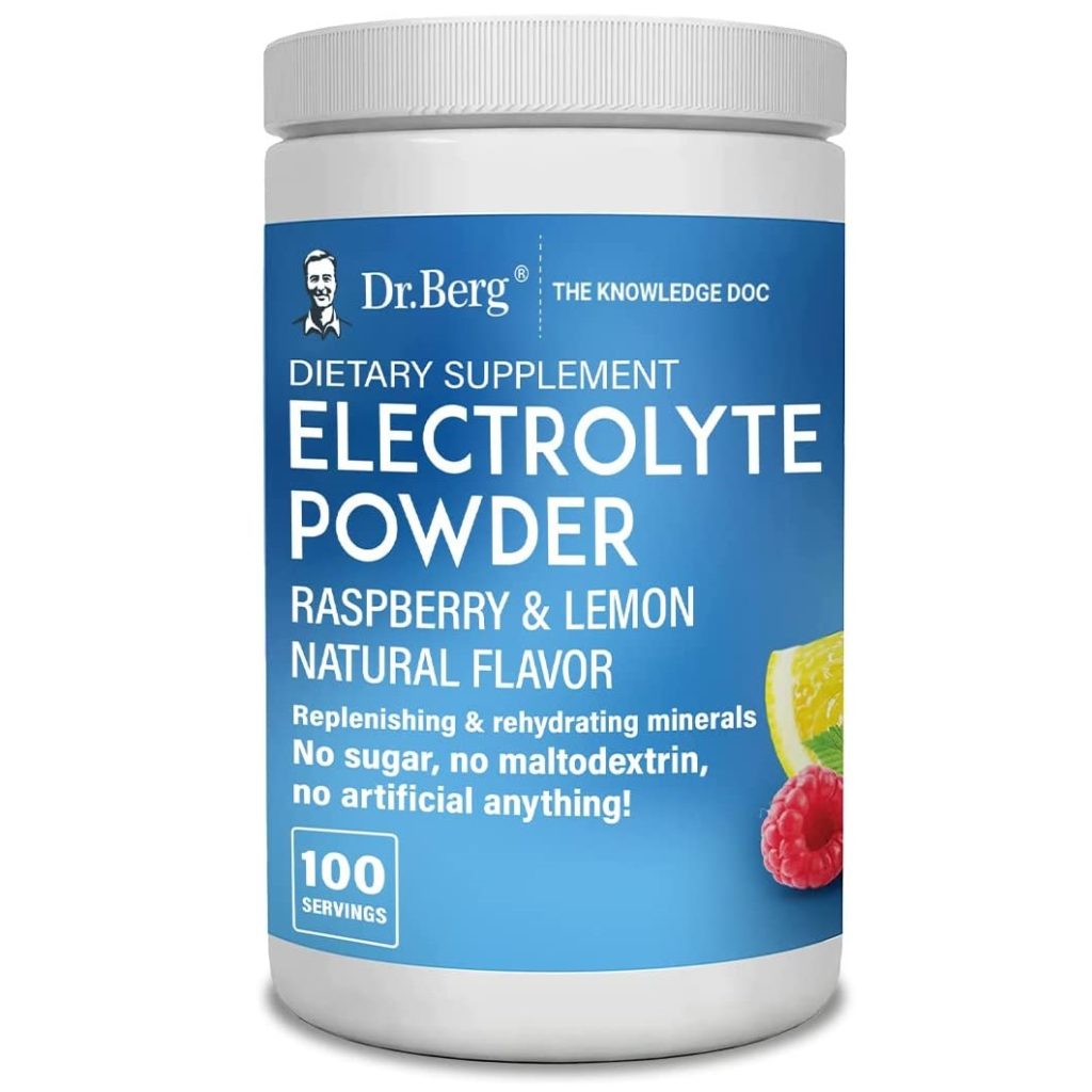Dr. Berg's Electrolyte Powder, Raspberry & Lemon Natural Flavor - Hydration Drink Mix Supplement w/ 13x Potassium - Boost Energy & Keto Friendly - NO Maltodextrin Sugar & Carb Free - 100 Servings
